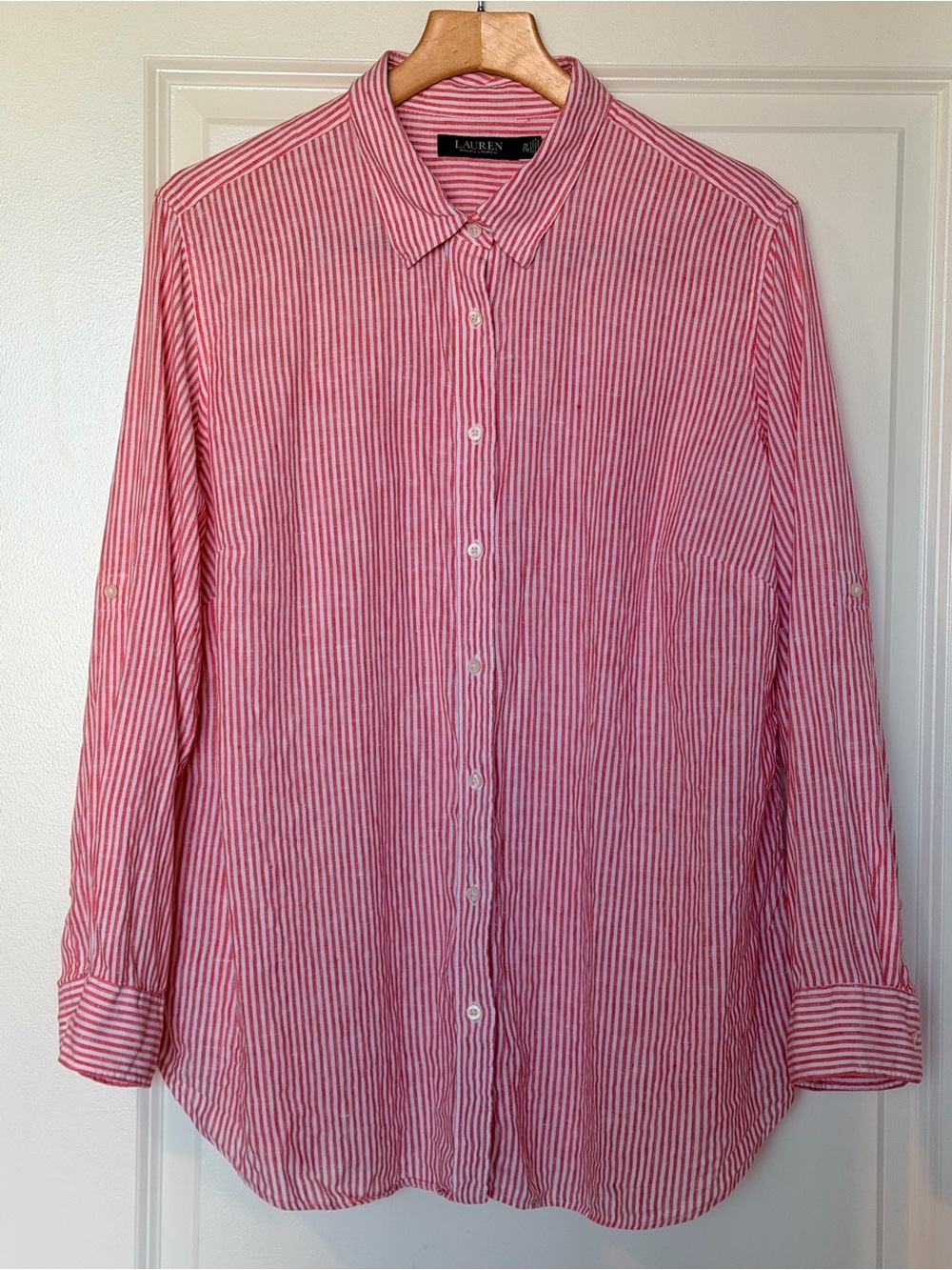 Lauren Ralph Lauren 100% Linen Striped Roll-Tab Shirt 2X NWOT